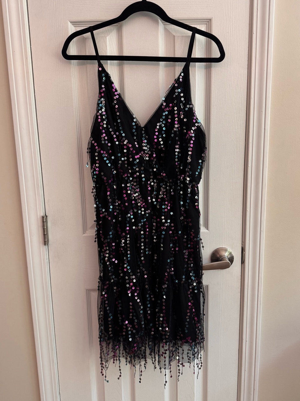 SOUTHERN FRIED CHICS Sparkling Multicolor Sequin Fringe Cocktail Dress XL